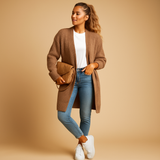 Women’s classic knitted cardigan with relaxed fit, open front, and soft breathable fabric. Perfect for layering, office wear, or casual looks.