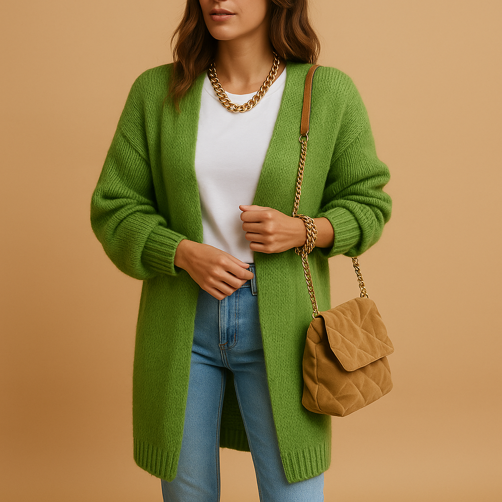 Women’s classic knitted cardigan with relaxed fit, open front, and soft breathable fabric. Perfect for layering, office wear, or casual looks.