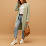 Women’s classic knitted cardigan with relaxed fit, open front, and soft breathable fabric. Perfect for layering, office wear, or casual looks.