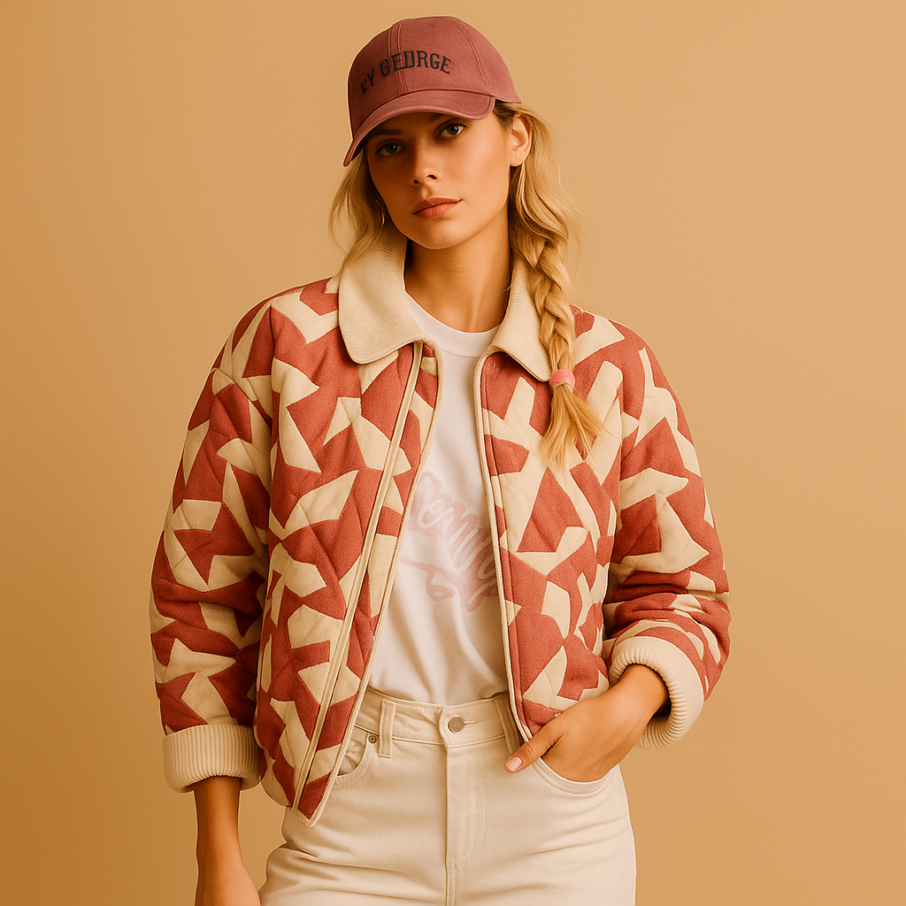 Cotton printed coat for women | Felicity-Jackets-Darling Fashion-Pink Beige-S-Darling Fashion