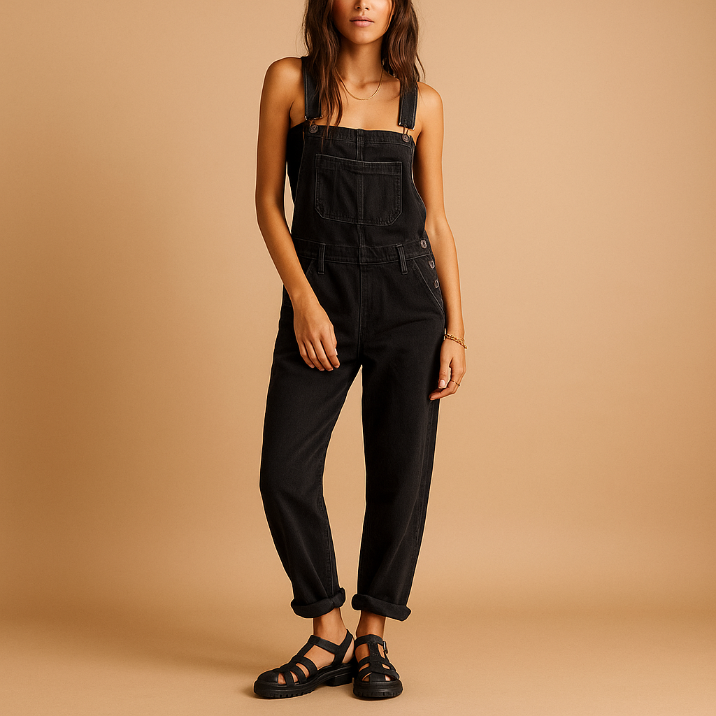 Denim dungarees for women with adjustable straps | Hannah-Jumpsuits-Darling Fashion-Black-XS-Darling Fashion