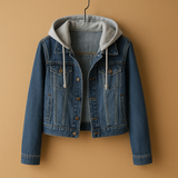 Denim jacket with hood for women | Grace-Jackets-Darling Fashion-Blue-S-Darling Fashion