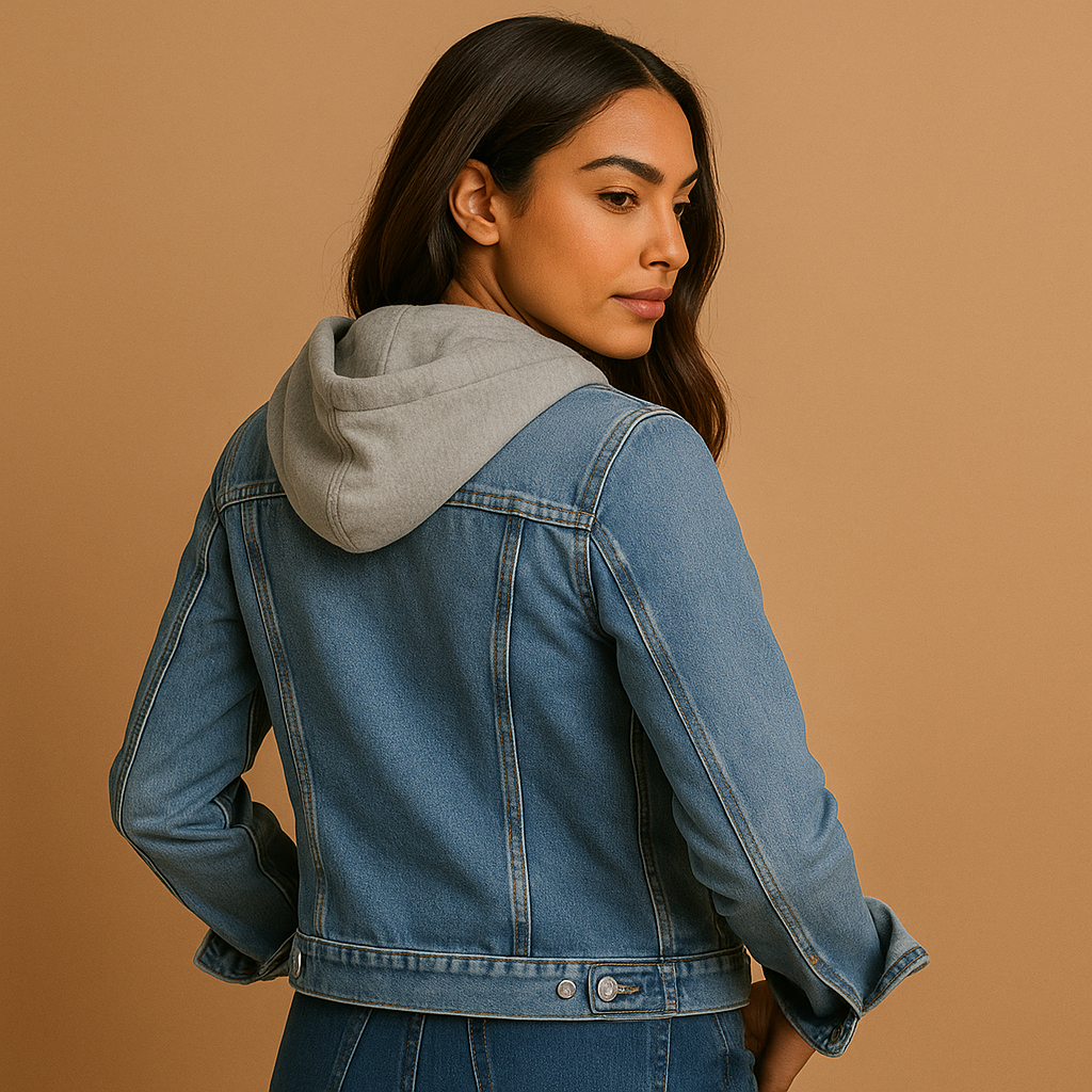 Denim jacket with hood for women | Grace-Jackets-Darling Fashion-Darling Fashion