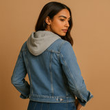 Denim jacket with hood for women | Grace-Jackets-Darling Fashion-Darling Fashion