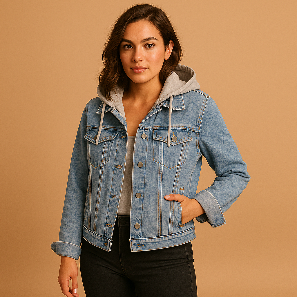 Denim jacket with hood for women | Grace-Jackets-Darling Fashion-Sky Blue-S-Darling Fashion