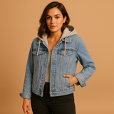 Denim jacket with hood for women | Grace-Jackets-Darling Fashion-Sky Blue-S-Darling Fashion