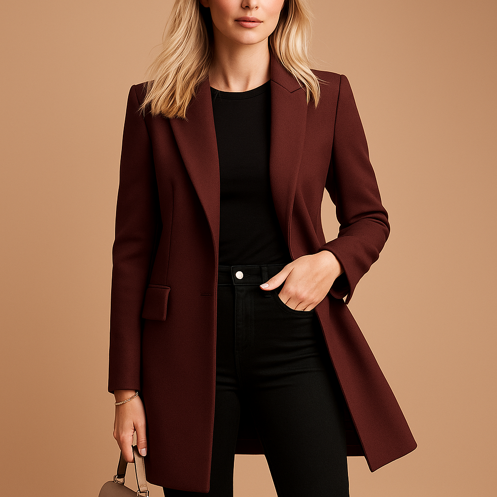 Double-breasted trench coat for women | Abigail-Jackets-Darling Fashion-Wine Red-XS-Darling Fashion