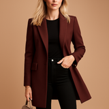 Double-breasted trench coat for women | Abigail-Jackets-Darling Fashion-Wine Red-XS-Darling Fashion