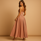 Women’s chiffon one-shoulder dress with asymmetrical neckline and side slit, designed for elegant occasions and stylish summer events.