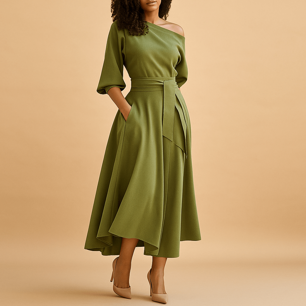 Elegant dress with waistband for women | Sophia-Dresses-Darling Fashion-Green-S-Darling Fashion