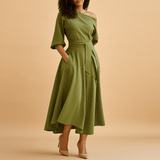 Elegant dress with waistband for women | Sophia-Dresses-Darling Fashion-Green-S-Darling Fashion