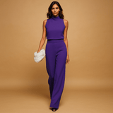 Elegant halter jumpsuit with wide legs for women | Selina-Jumpsuits-Darling Fashion-Purple-S-Darling Fashion