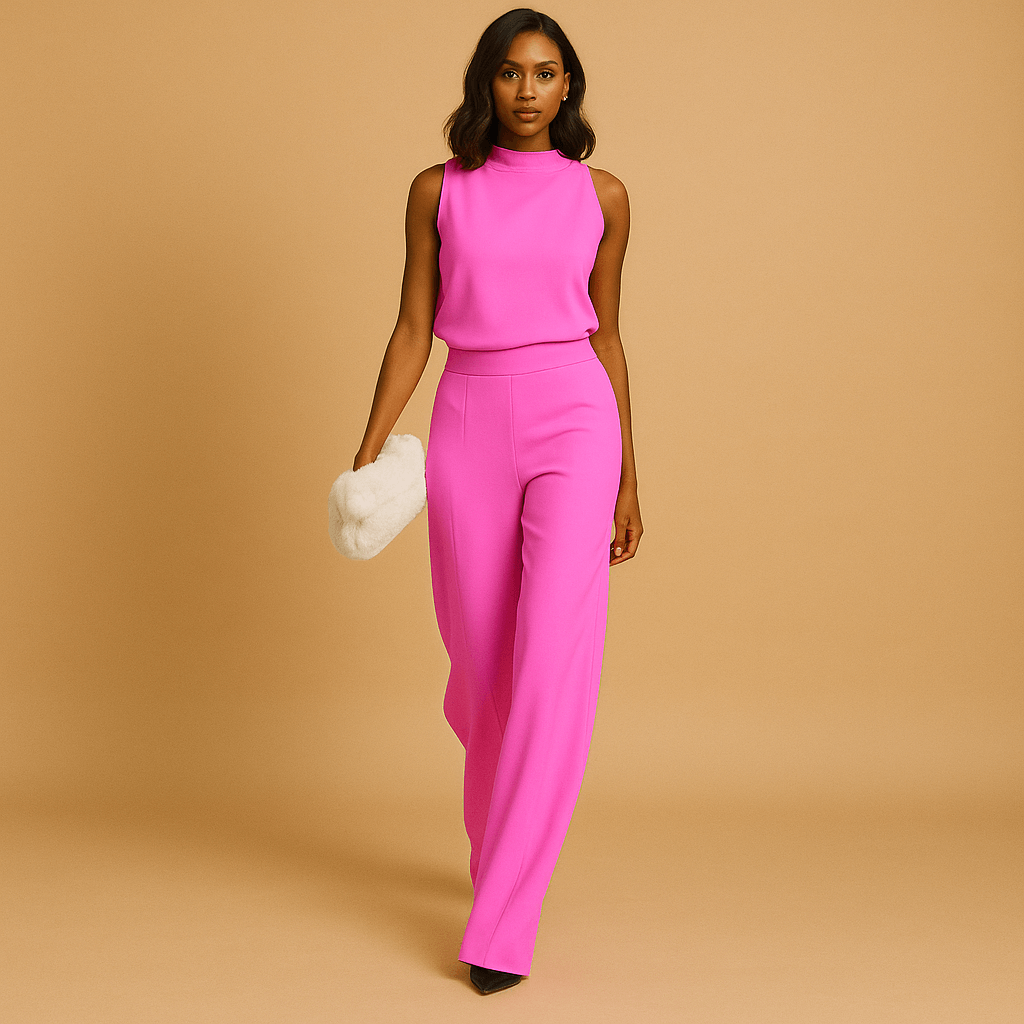 Elegant halter jumpsuit with wide legs for women | Selina-Jumpsuits-Darling Fashion-Pink-S-Darling Fashion