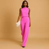 Elegant halter jumpsuit with wide legs for women | Selina-Jumpsuits-Darling Fashion-Pink-S-Darling Fashion
