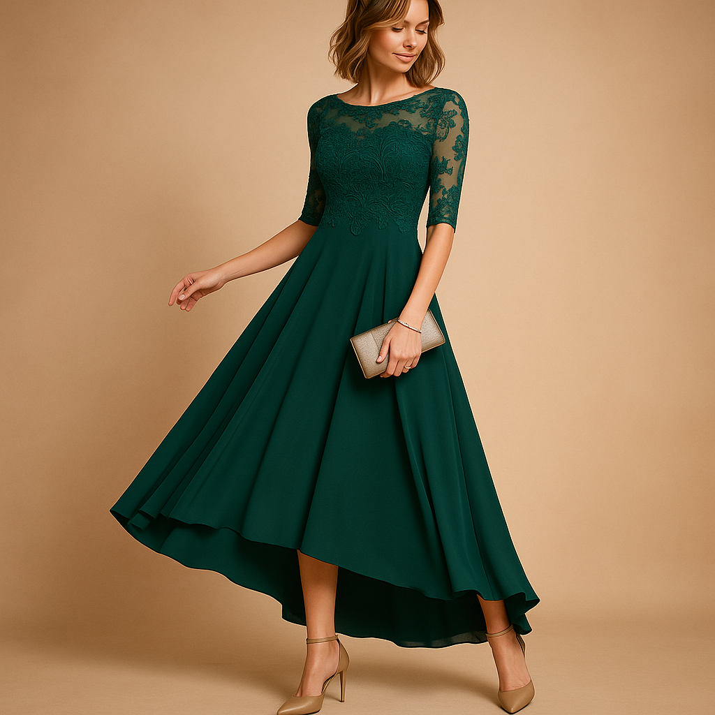 Women’s elegant lace party dress with flattering fit and refined lace details, perfect for weddings, galas, and festive occasions.