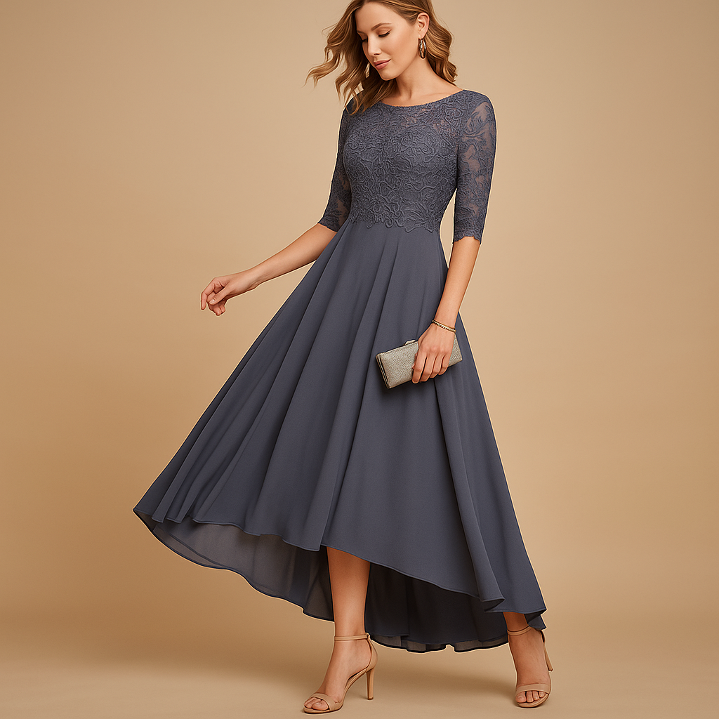 Women’s elegant lace party dress with flattering fit and refined lace details, perfect for weddings, galas, and festive occasions.