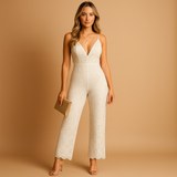 Elegant lace V-neck jumpsuit for women | Natalia-Jumpsuits-Darling Fashion-White-XS-Darling Fashion