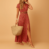 Maxi dress with V-neck for women | Sophia-Dresses-Darling Fashion-Dark Red-XS-Darling Fashion