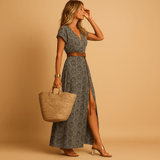 Maxi dress with V-neck for women | Sophia-Dresses-Darling Fashion-Gray-XS-Darling Fashion