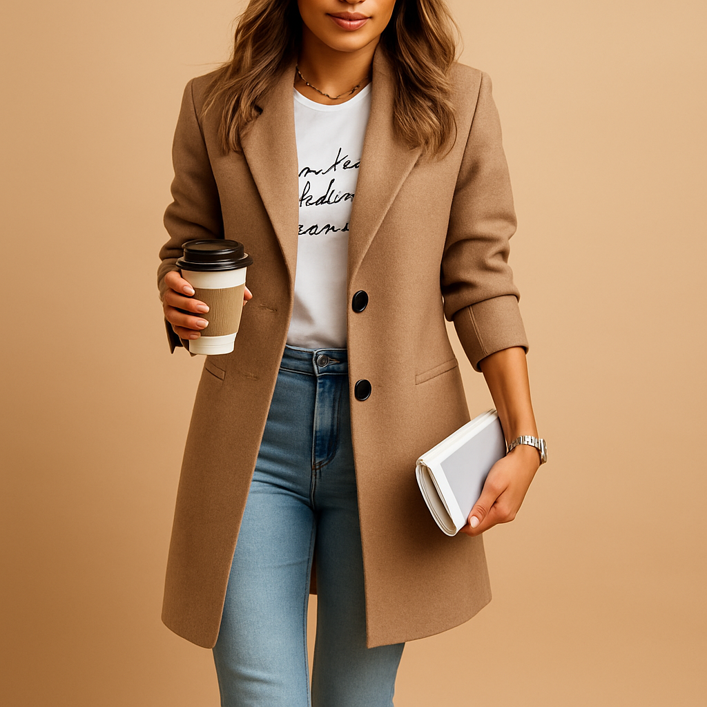 Elegant mid-length coat for women | Sophia-Jackets-Darling Fashion-Khaki-S-Darling Fashion