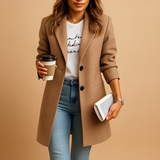 Elegant mid-length coat for women | Sophia-Jackets-Darling Fashion-Khaki-S-Darling Fashion