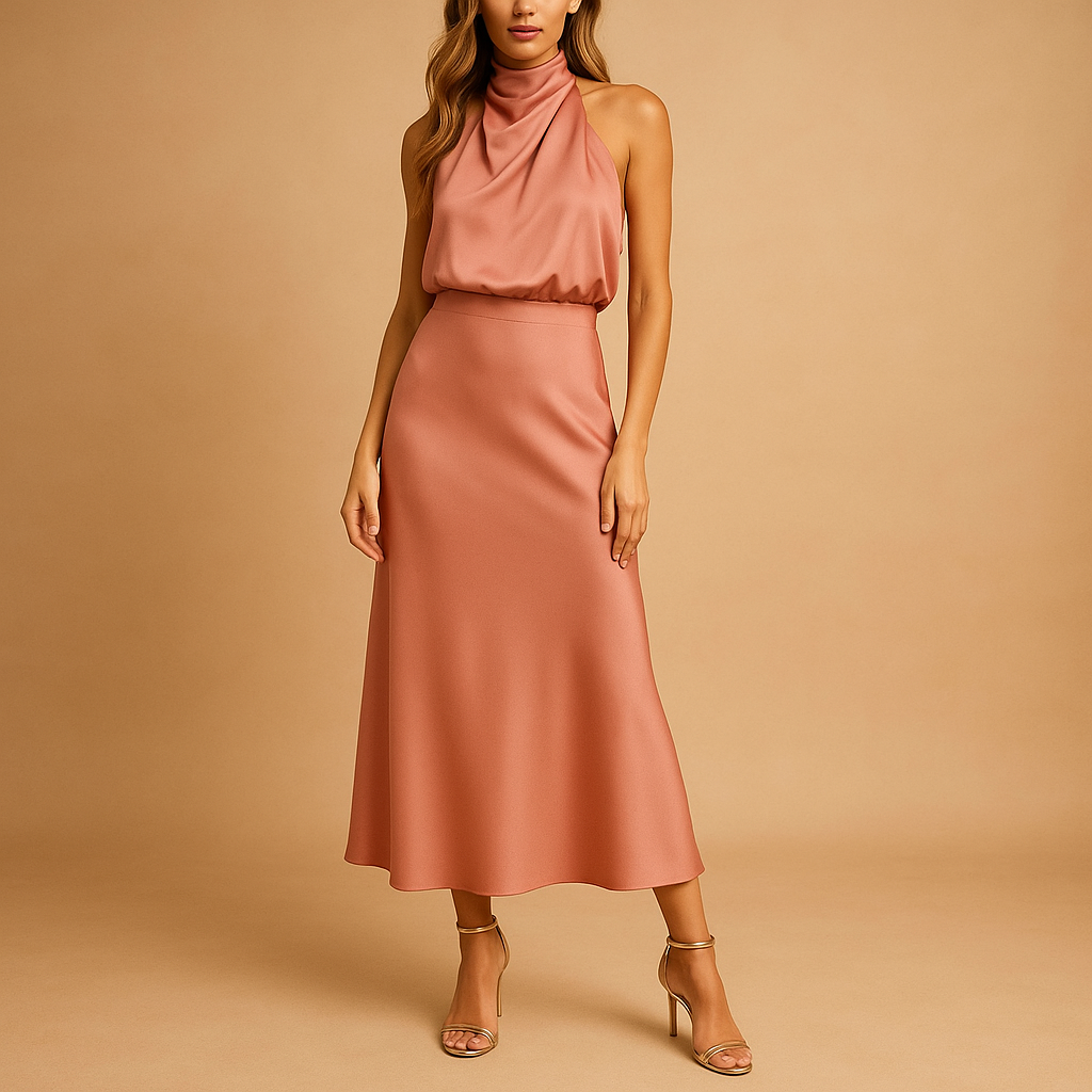 Elegant midi dress for women with a flattering fit, available in wine red, green, navy blue, pink, and rouge. Perfect for spring and summer occasions.