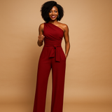 Elegant one-shoulder jumpsuit for women | Clara-Jumpsuits-Darling Fashion-Red-S-Darling Fashion