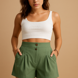 Elegant shorts with button detail for women | Aurora-Trousers-Darling Fashion-Light Gray-S-Darling Fashion