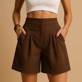 Elegant shorts with button detail for women | Aurora-Trousers-Darling Fashion-Coffee-S-Darling Fashion