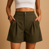 Elegant shorts with button detail for women | Aurora-Trousers-Darling Fashion-Army Green-S-Darling Fashion