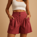 Elegant shorts with button detail for women | Aurora-Trousers-Darling Fashion-Red-S-Darling Fashion