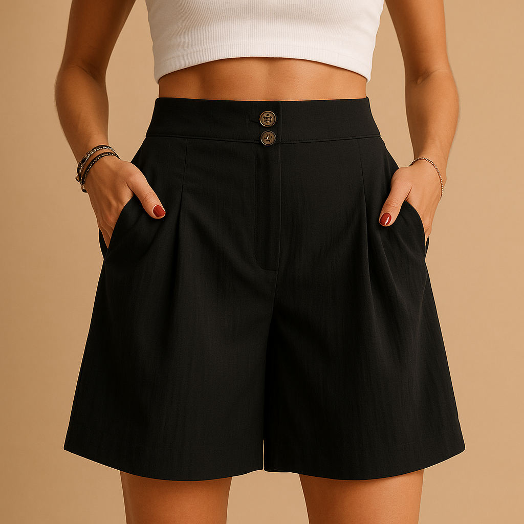 Elegant shorts with button detail for women | Aurora-Trousers-Darling Fashion-Black-S-Darling Fashion
