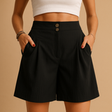 Elegant shorts with button detail for women | Aurora-Trousers-Darling Fashion-Black-S-Darling Fashion