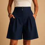 Elegant shorts with button detail for women | Aurora-Trousers-Darling Fashion-Dark Blue-S-Darling Fashion