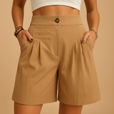 Elegant shorts with button detail for women | Aurora-Trousers-Darling Fashion-Khaki-S-Darling Fashion