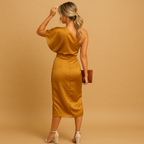 Women’s slim-fit timeless dress with minimalist design, perfect for formal occasions, office wear, and evening events.