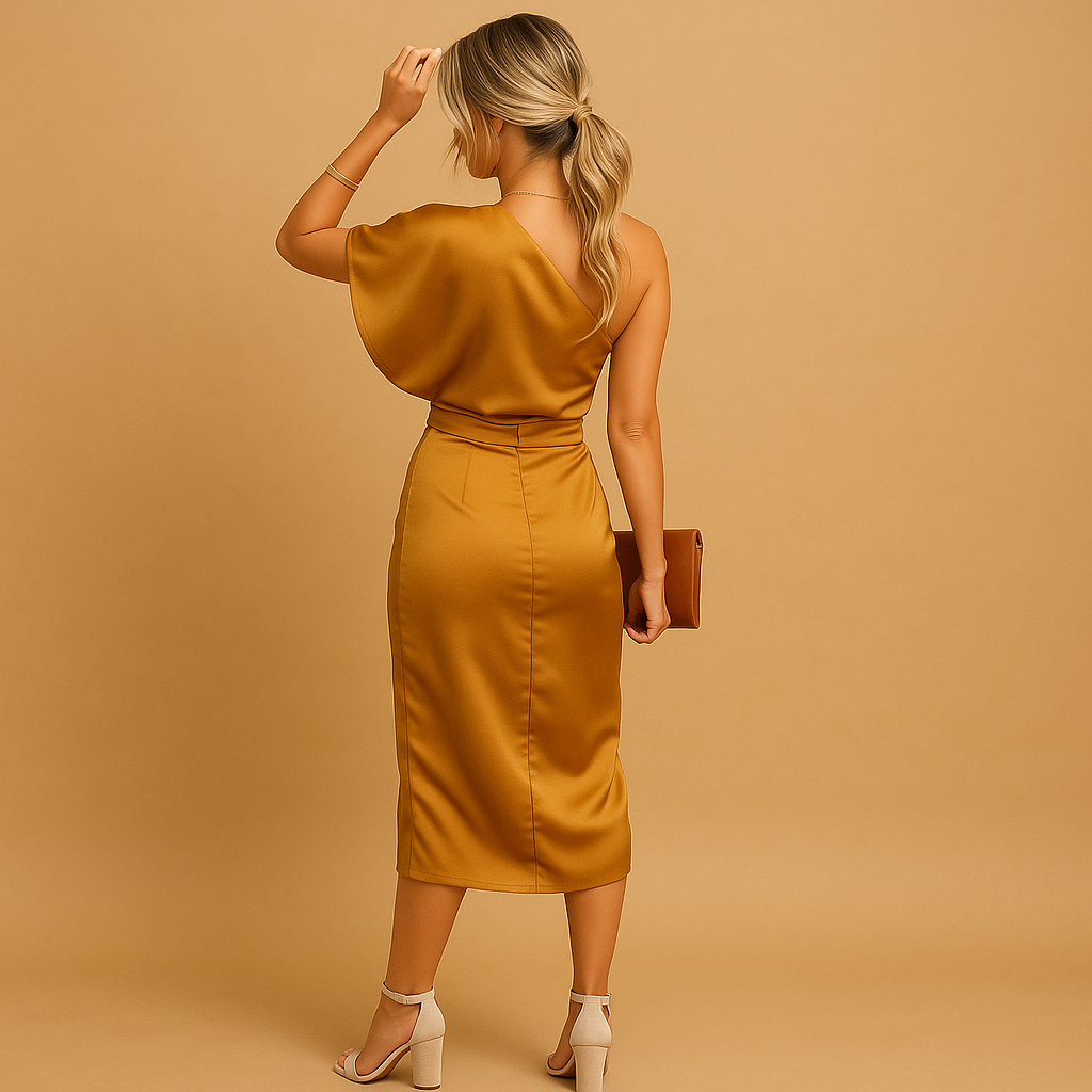 Women’s slim-fit timeless dress with minimalist design, perfect for formal occasions, office wear, and evening events.