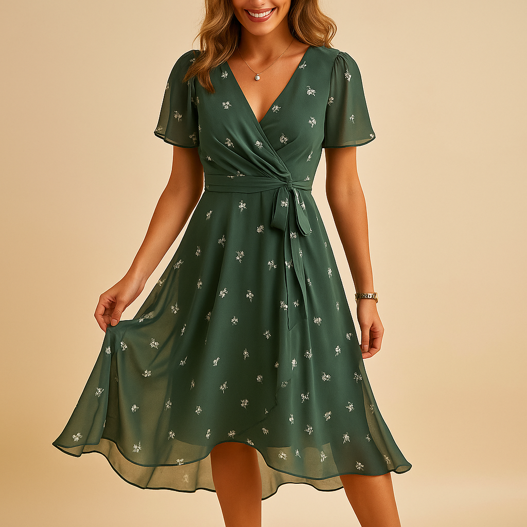 Women’s elegant V-neck dress with flattering slim fit and breathable fabric, ideal for office, dinners, parties, and formal occasions.