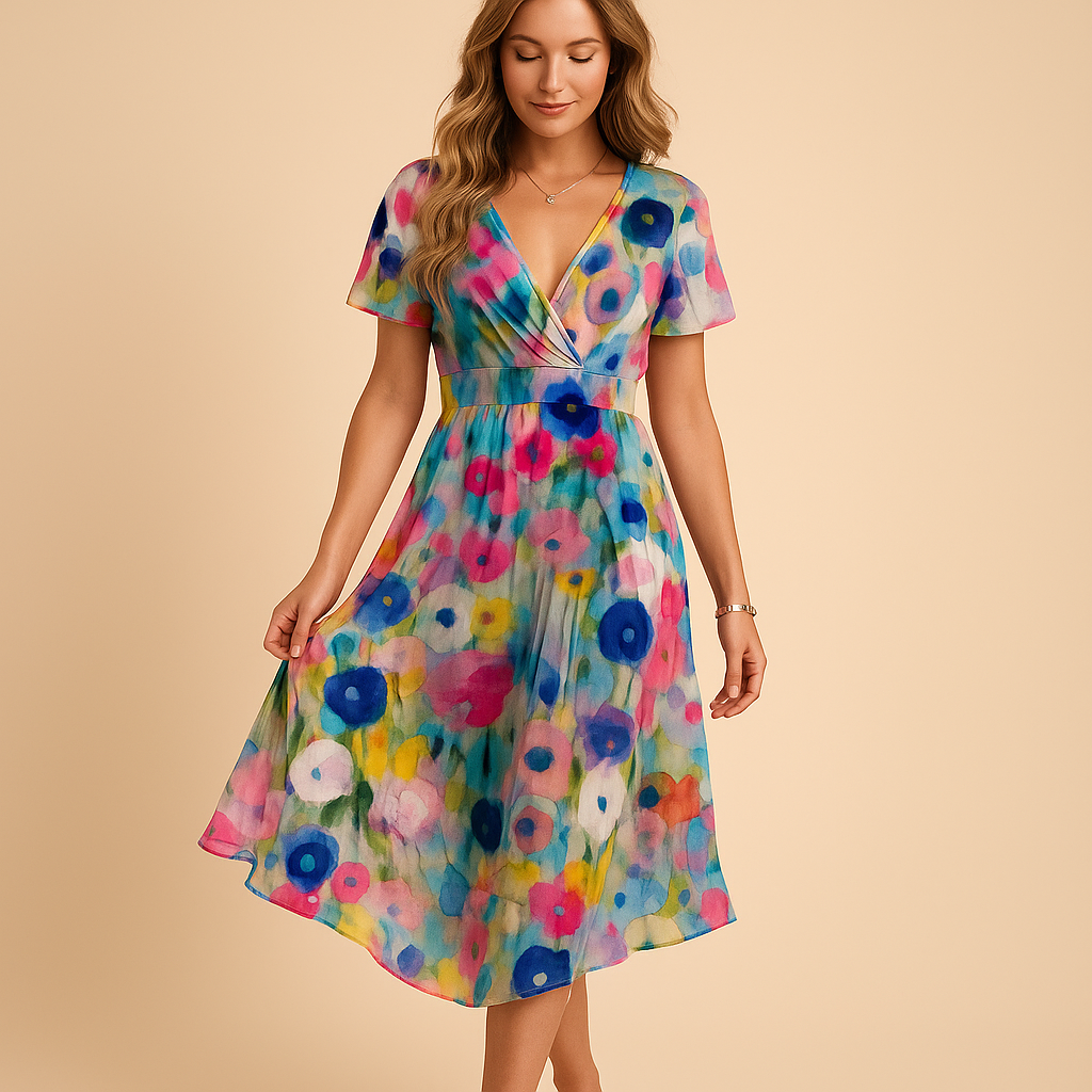 Women’s elegant V-neck dress with flattering slim fit and breathable fabric, ideal for office, dinners, parties, and formal occasions.