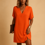 Elegant V-neck dress with split sleeves for women | Clara-Dresses-Darling Fashion-Orange-XS-Darling Fashion