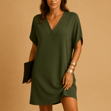 Elegant V-neck dress with split sleeves for women | Clara-Dresses-Darling Fashion-Army Green-XS-Darling Fashion
