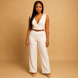Elegant V-neck jumpsuit for women | Sophia-Jumpsuits-Darling Fashion-White-XS-Darling Fashion