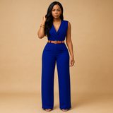 Elegant V-neck jumpsuit for women | Sophia-Jumpsuits-Darling Fashion-Royal Blue-XS-Darling Fashion