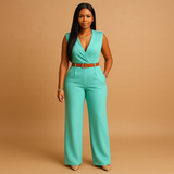 Elegant V-neck jumpsuit for women | Sophia-Jumpsuits-Darling Fashion-Light Blue-XS-Darling Fashion