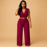 Elegant V-neck jumpsuit for women | Sophia-Jumpsuits-Darling Fashion-Rose Red-XS-Darling Fashion