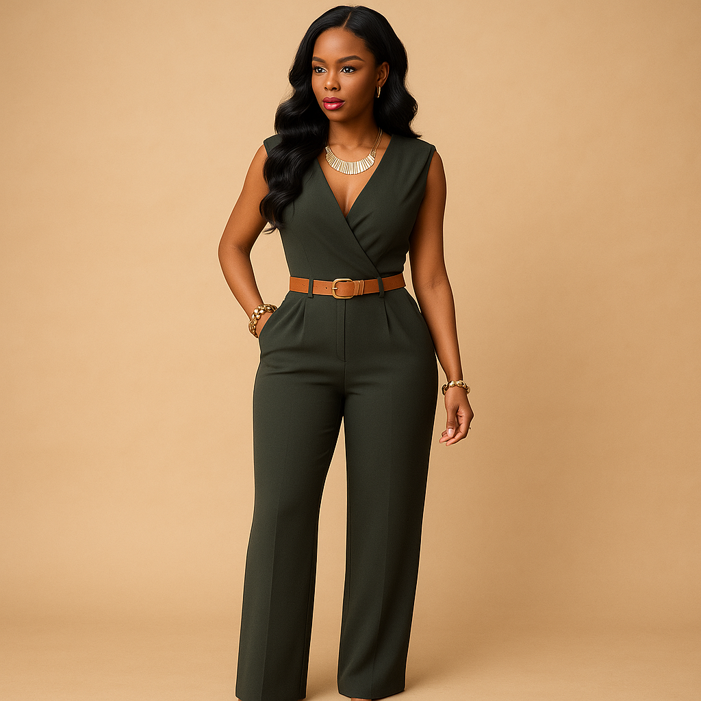 Elegant V-neck jumpsuit for women | Sophia-Jumpsuits-Darling Fashion-Gray-XS-Darling Fashion