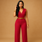 Elegant V-neck jumpsuit for women | Sophia-Jumpsuits-Darling Fashion-Red-XS-Darling Fashion