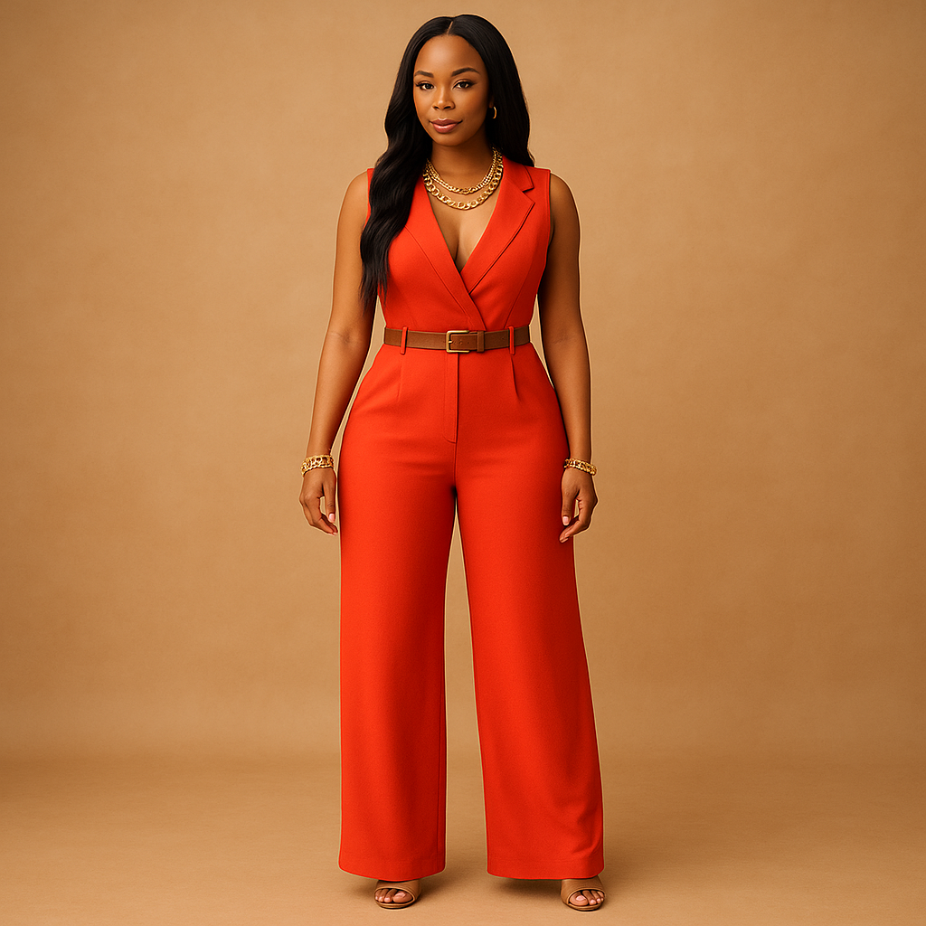 Elegant V-neck jumpsuit for women | Sophia-Jumpsuits-Darling Fashion-Orange-XS-Darling Fashion