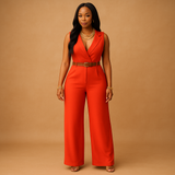 Elegant V-neck jumpsuit for women | Sophia-Jumpsuits-Darling Fashion-Orange-XS-Darling Fashion