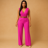 Elegant V-neck jumpsuit for women | Sophia-Jumpsuits-Darling Fashion-Pink-XS-Darling Fashion